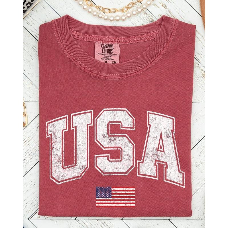 USA Flag Collegiate Varsity Olympics Patriotic - Adult & Kids T-Shirts, Sweatshirts & Hoodies apparel design preview 1