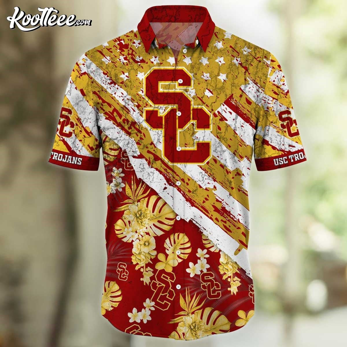 USC Trojans Tropical Flower And Flag Hawaiian Shorts - Adult & Kids T-Shirts, Sweatshirts & Hoodies apparel design preview 1