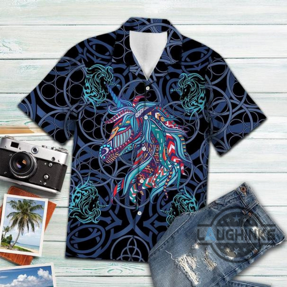 Unicorn Blue Mandala Vikings Tropical Hawaiian 131 - Adult & Kids T-Shirts, Sweatshirts & Hoodies apparel design preview 1