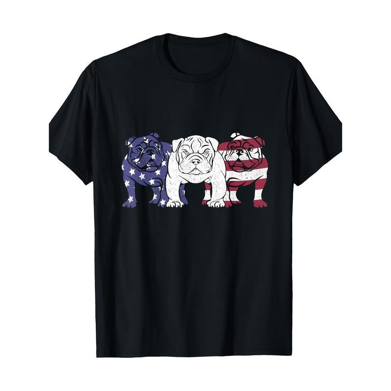 Unique English Bulldog Dog American Flag Retro Puppy - Adult & Kids T-Shirts, Sweatshirts & Hoodies apparel design preview 1