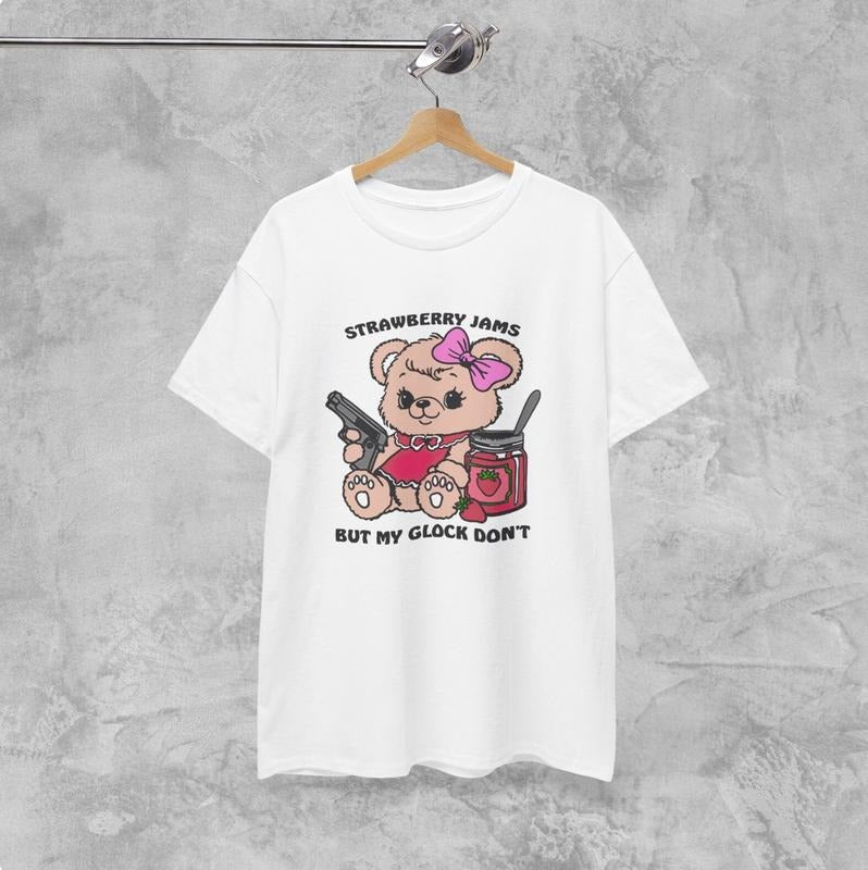 Heavy Cotton Strawberry Jams But My Glock Don'T Funny - Adult & Kids T-Shirts, Sweatshirts & Hoodies apparel design preview 1