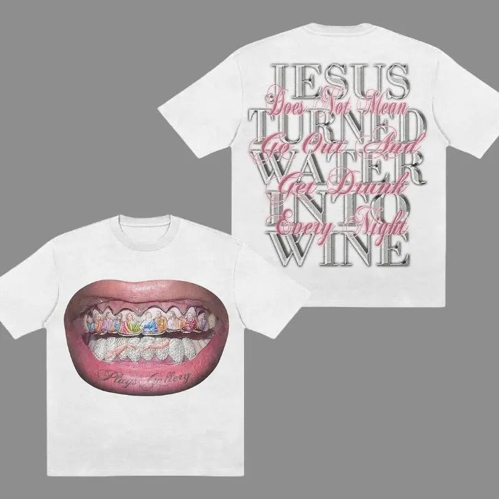 Mouth Letter Print Jesus Smiled S 3XL Streetwear Tops - Adult & Kids T-Shirts, Sweatshirts & Hoodies apparel design preview 1