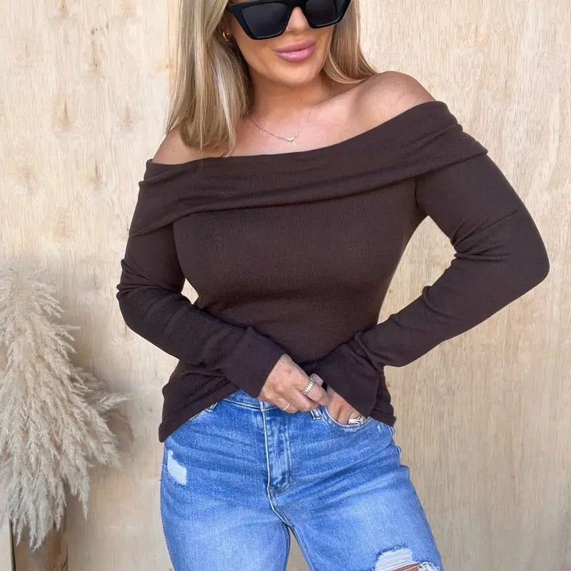 Unspoken Thoughts Brown Off Shoulder Top - Adult & Kids T-Shirts, Sweatshirts & Hoodies apparel design preview 1
