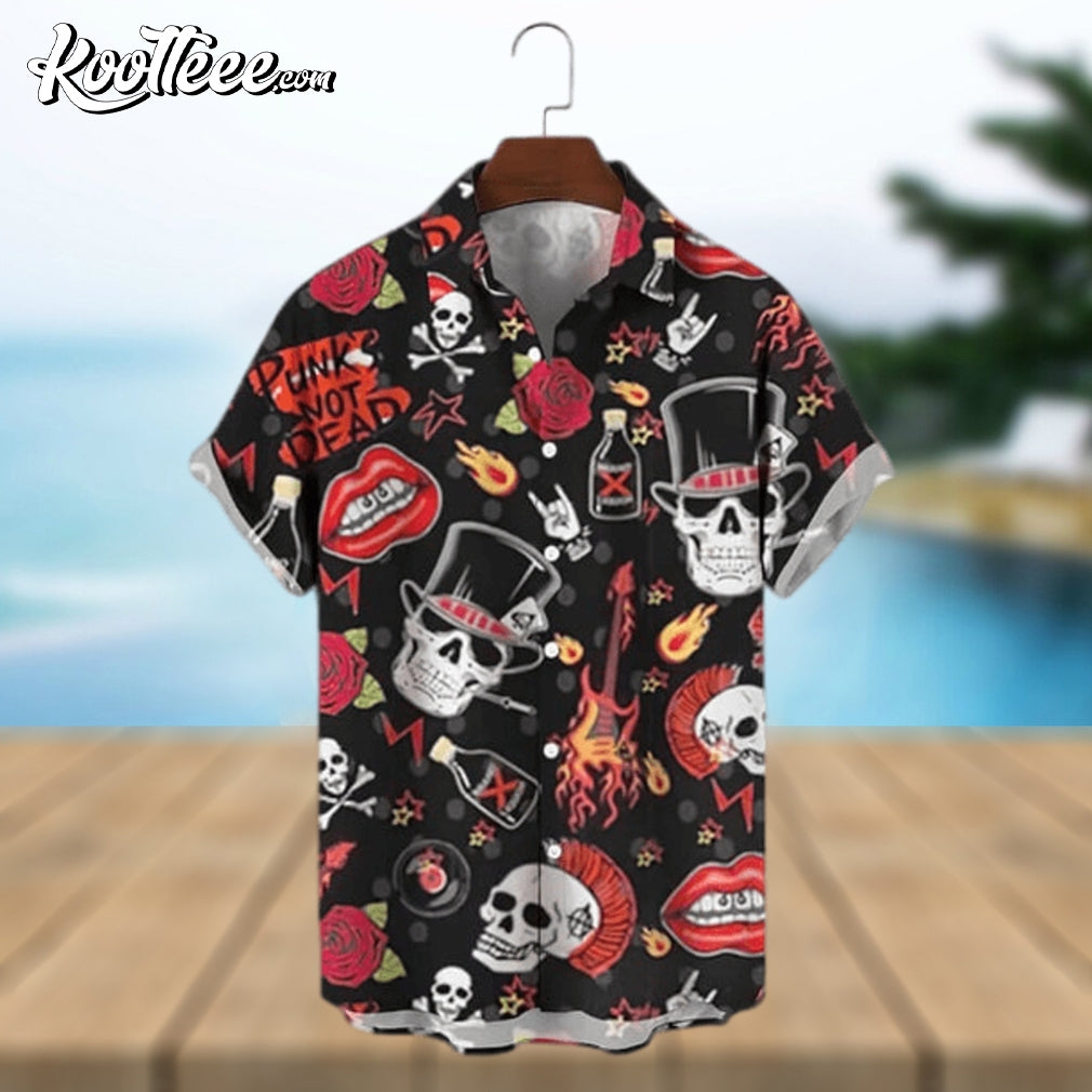 Punk Skull Print Polyester Hawaiian - Adult & Kids T-Shirts, Sweatshirts & Hoodies apparel design preview 1