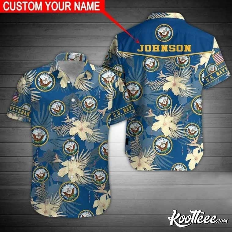 Us Navy Hibiscus Blue Custom Name Hawaiian - Adult & Kids T-Shirts, Sweatshirts & Hoodies apparel design preview 1