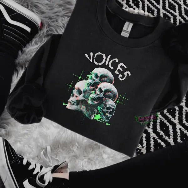 'VOICES' Punk Alt Grunge Goth Skeleton Casual Skull - Adult & Kids T-Shirts, Sweatshirts & Hoodies apparel design preview 1