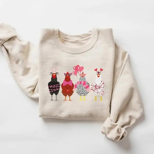 Valentine Chickens Farm Animals Chicken Lover Farmer - Adult & Kids T-Shirts, Sweatshirts & Hoodies apparel design preview 1