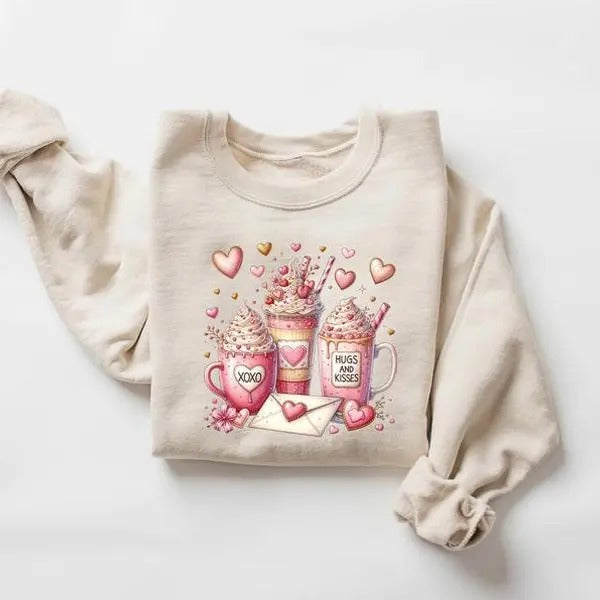 Valentine Coffee XOXO Lover Pink Her - Adult & Kids T-Shirts, Sweatshirts & Hoodies apparel design preview 1