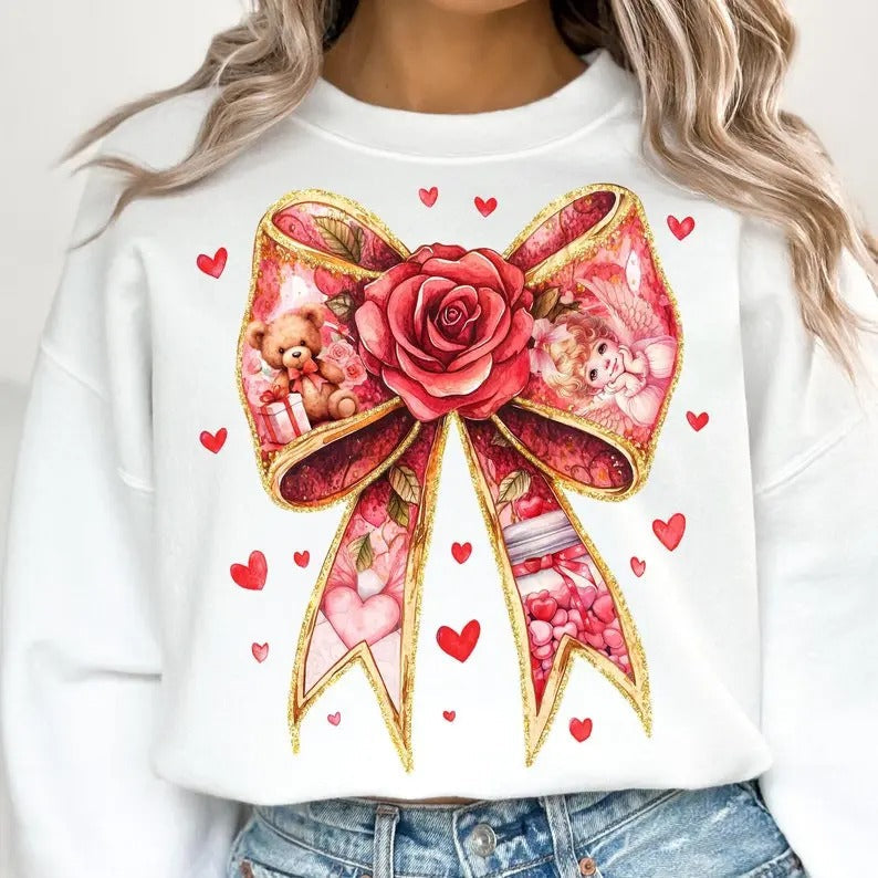 Valentine Coquette Bow Retro Xoxo Baby Cupid Candy - Adult & Kids T-Shirts, Sweatshirts & Hoodies apparel design preview 1