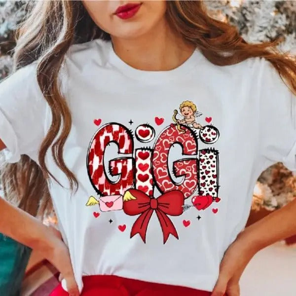 Valentine Gigi Coquette Grandmother Nana Present Bow - Adult & Kids T-Shirts, Sweatshirts & Hoodies apparel design preview 1