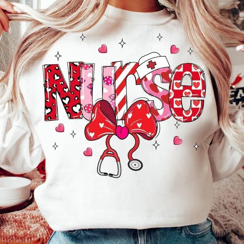 Valentine Nurse Coquette Bow Cupids Favorite - Adult & Kids T-Shirts, Sweatshirts & Hoodies apparel design preview 1