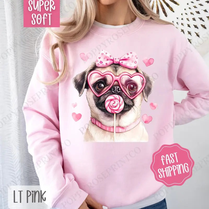 Valentine Pug Cute - Adult & Kids T-Shirts, Sweatshirts & Hoodies apparel design preview 1