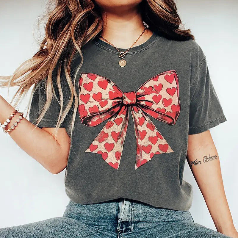 Heart Coquette Bow Cute Valentine Retro Her - Adult & Kids T-Shirts, Sweatshirts & Hoodies apparel design preview 1