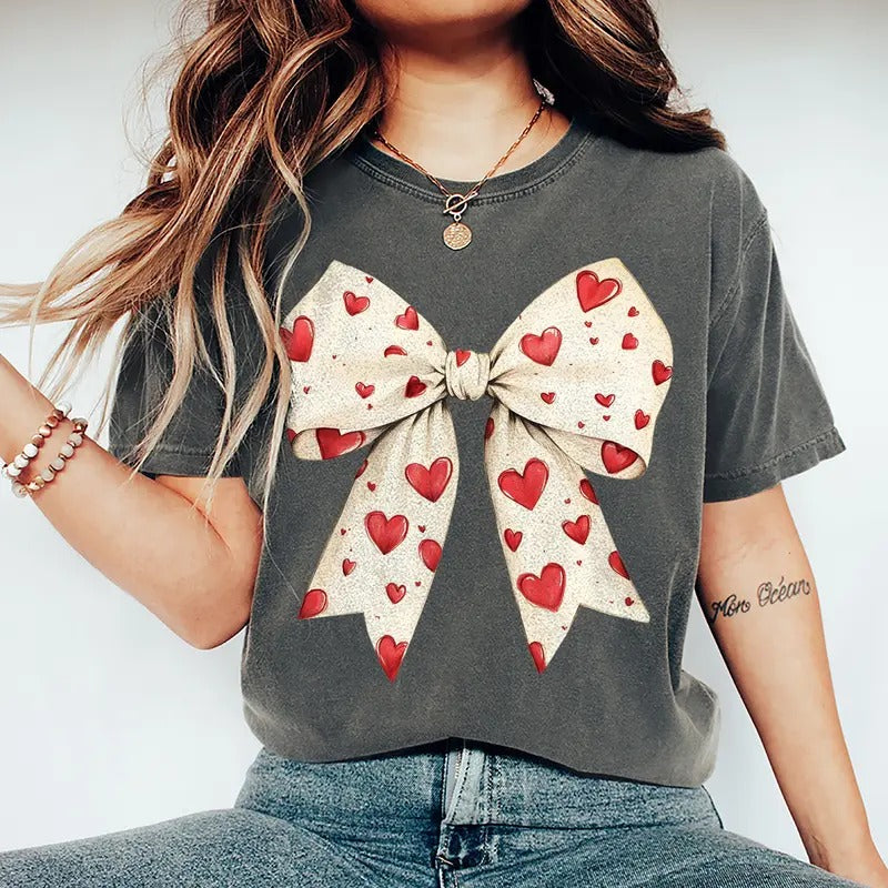 Heart Coquette Bow Retro Valentine Her - Adult & Kids T-Shirts, Sweatshirts & Hoodies apparel design preview 1
