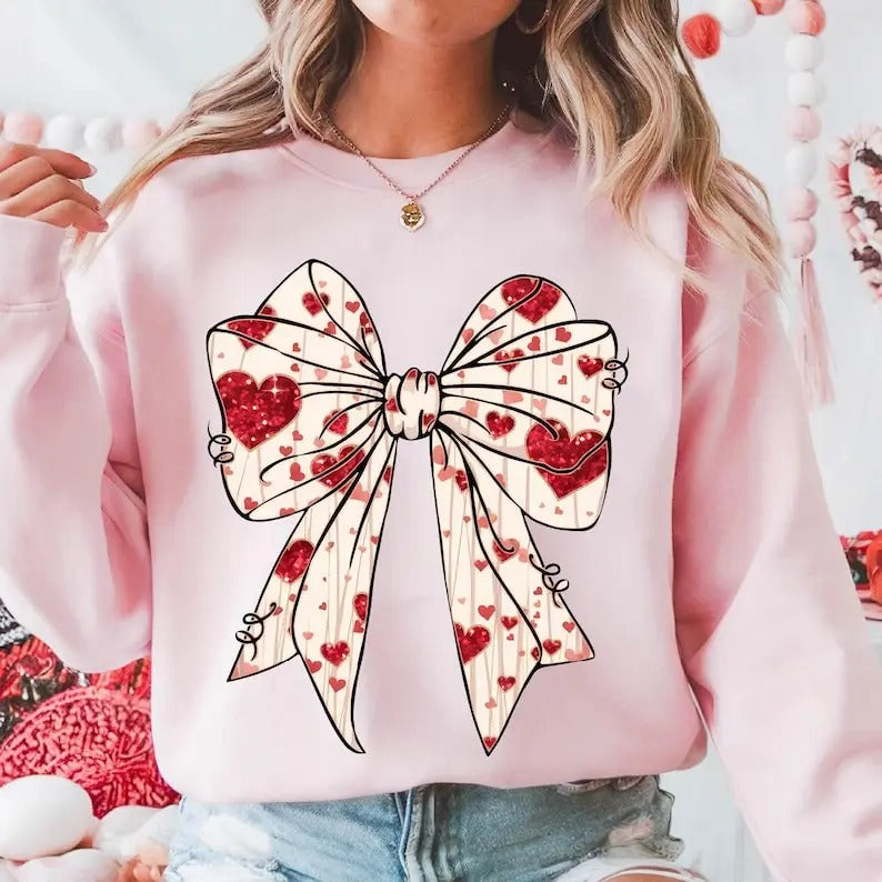 Heart Coquette Bow Retro Valentine - Adult & Kids T-Shirts, Sweatshirts & Hoodies apparel design preview 1