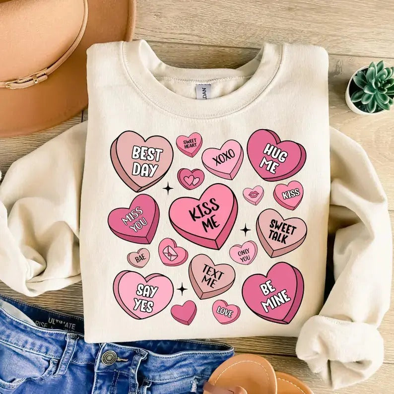 Valentines Candy Hearts Top - Adult & Kids T-Shirts, Sweatshirts & Hoodies apparel design preview 1