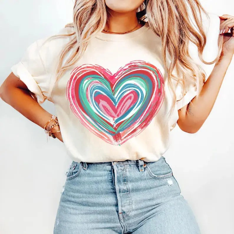 Heart Brushstroke Valentines Retro Valentine Pink - Adult & Kids T-Shirts, Sweatshirts & Hoodies apparel design preview 1