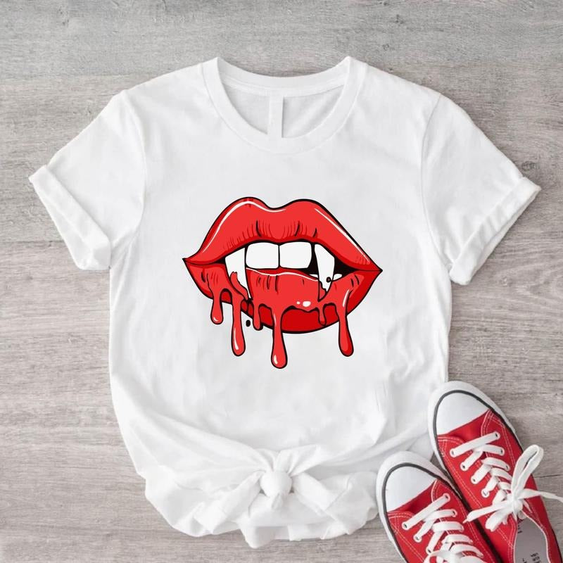 Vampire Lips Fangs Fan Woman Halloween Party Mom - Adult & Kids T-Shirts, Sweatshirts & Hoodies apparel design preview 1