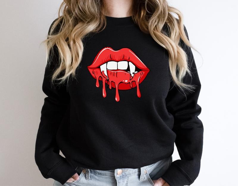 Vampire Lips Fangs Fan Woman Halloween Party Mom - Adult & Kids T-Shirts, Sweatshirts & Hoodies apparel design preview 1