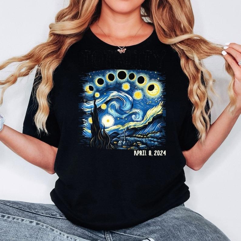 Van Gogh Total Solar Eclipse 2024 Celestial April 8th - Adult & Kids T-Shirts, Sweatshirts & Hoodies apparel design preview 1
