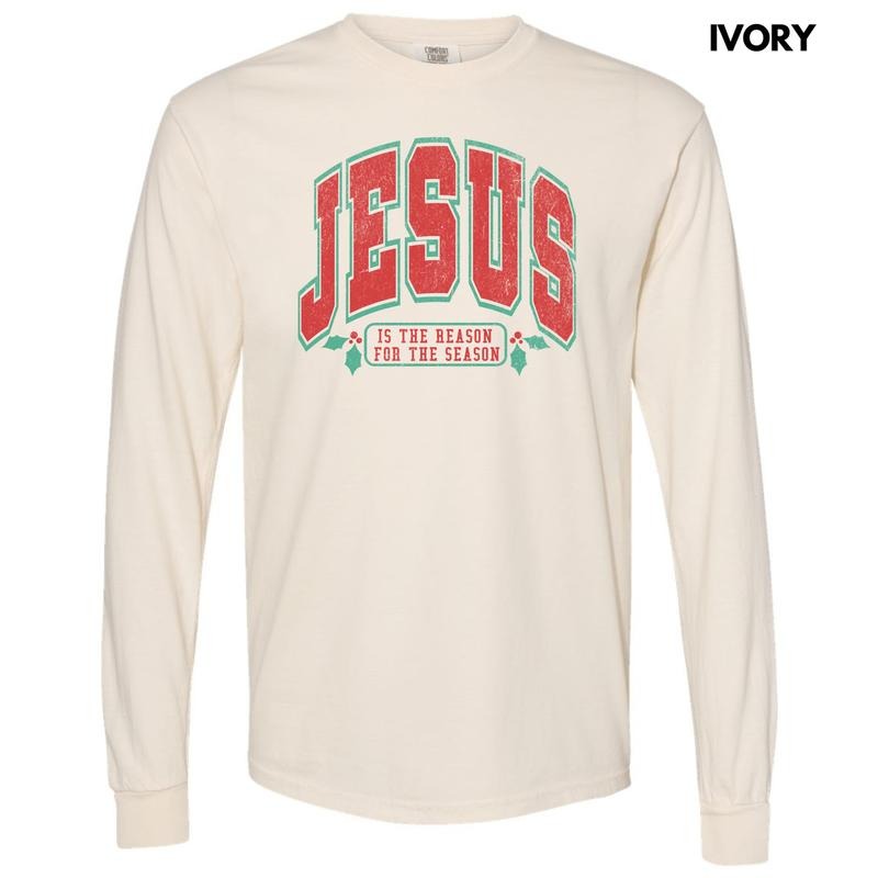 Varsity Jesus Red Green Comfort Colors 'NLB' - Adult & Kids T-Shirts, Sweatshirts & Hoodies apparel design preview 1
