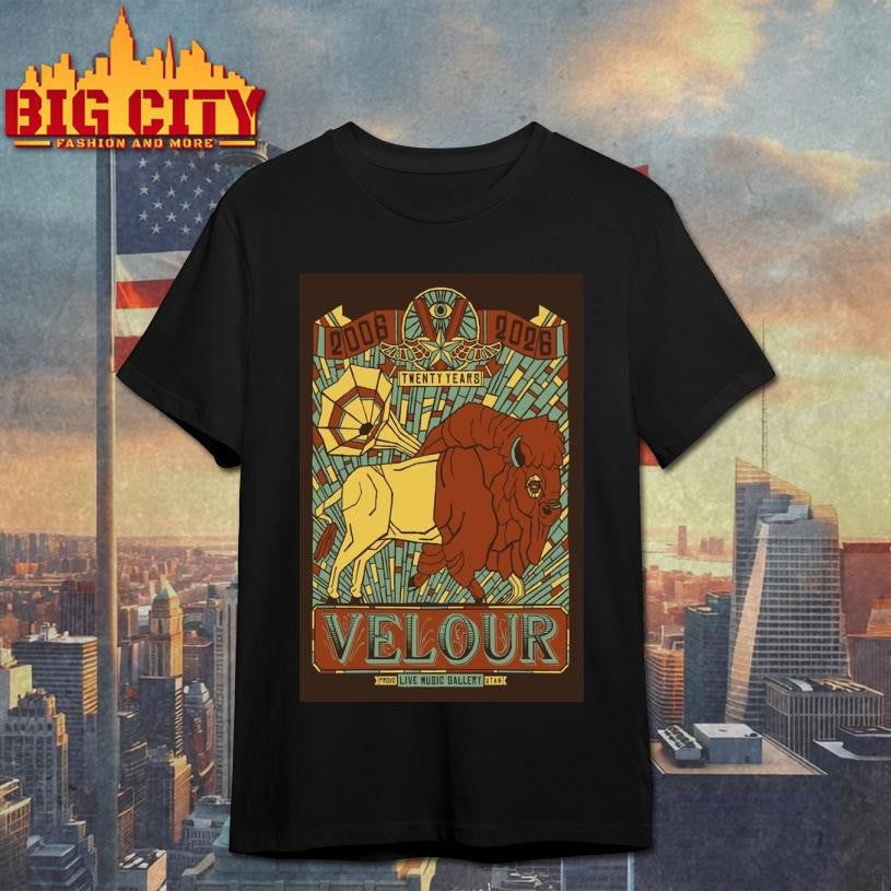 Velour 20th Anniversary Live Music Gallery Poster - Adult & Kids T-Shirts, Sweatshirts & Hoodies apparel design preview 1