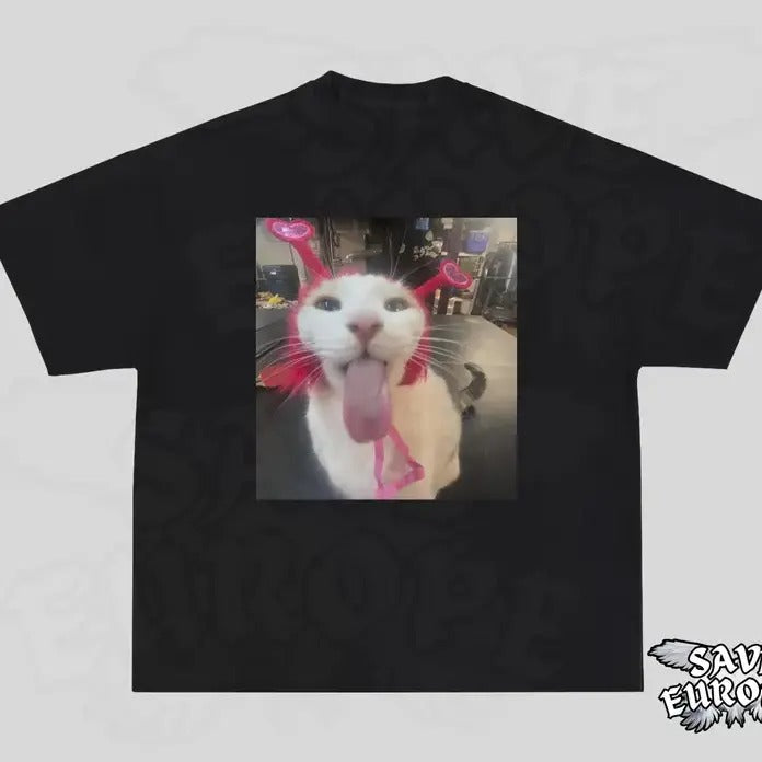 Very Freaky Cat Funny Licking Meme Silly Kitty - Adult & Kids T-Shirts, Sweatshirts & Hoodies apparel design preview 1