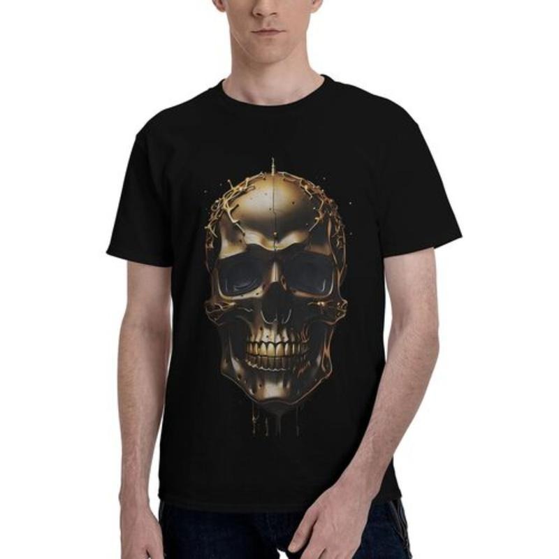 Vibrant 3D Golden Skull Pattern Short Sleeve Round - Adult & Kids T-Shirts, Sweatshirts & Hoodies apparel design preview 1
