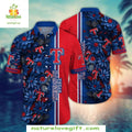 Texas Rangers Hawaiian Red Navy Floral Aloha MLB - Adult & Kids T-Shirts, Sweatshirts & Hoodies apparel design preview 1
