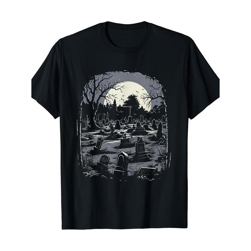 Vibrant Spooky Cemetery Print Fun Halloween Soft - Adult & Kids T-Shirts, Sweatshirts & Hoodies apparel design preview 1