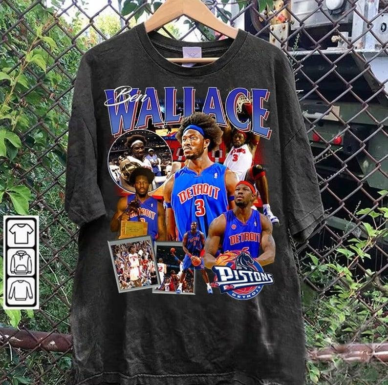 Vintage 90s Ben Wallace Retro American Basketball Man - Adult & Kids T-Shirts, Sweatshirts & Hoodies apparel design preview 1