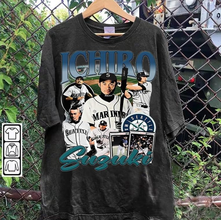 Vintage 90s Ichiro Suzuki Retro American Baseball Man - Adult & Kids T-Shirts, Sweatshirts & Hoodies apparel design preview 1