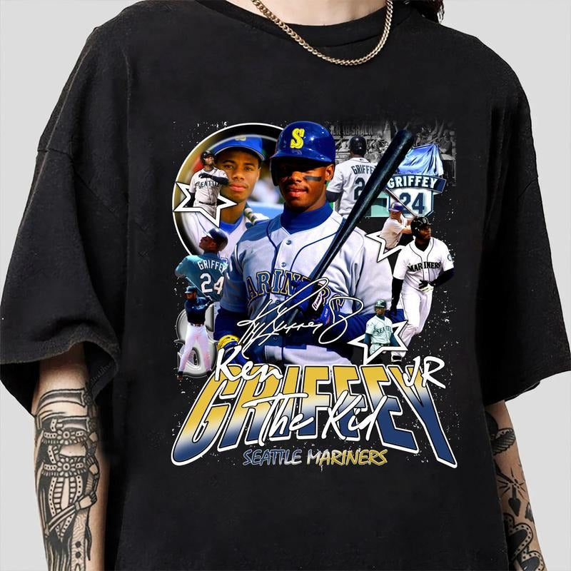 Vintage 90s Ken Griffey Jr Baseball Classic Fabric - Adult & Kids T-Shirts, Sweatshirts & Hoodies apparel design preview 1