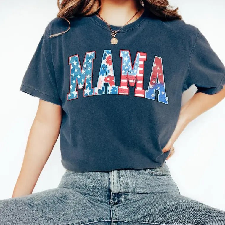 Vintage American Mama Mom Cotton Casual Polyeste - Adult & Kids T-Shirts, Sweatshirts & Hoodies apparel design preview 1
