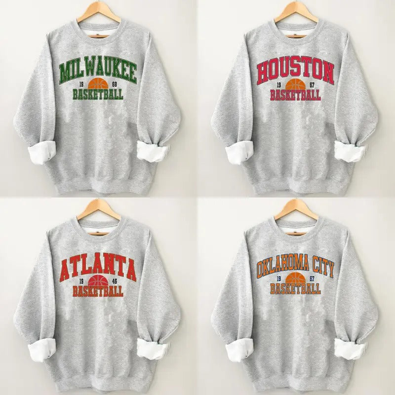 Vintage Basketball All Team Retro Milwaukee Houston - Adult & Kids T-Shirts, Sweatshirts & Hoodies apparel design preview 1