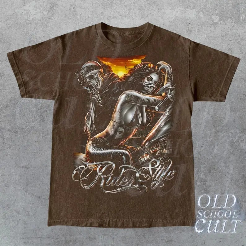Vintage Biker Skeleton Retro 2000s Racer Racing Skull - Adult & Kids T-Shirts, Sweatshirts & Hoodies apparel design preview 1