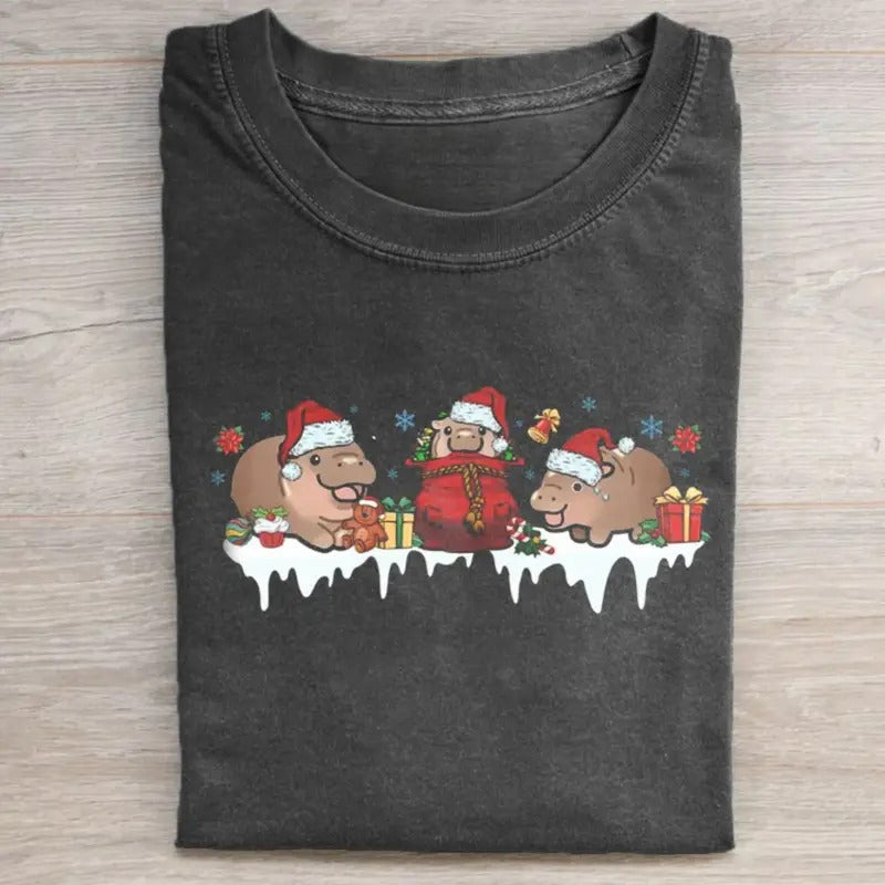 Vintage Funny Moo Deng Santa Claus Christian Cute - Adult & Kids T-Shirts, Sweatshirts & Hoodies apparel design preview 1