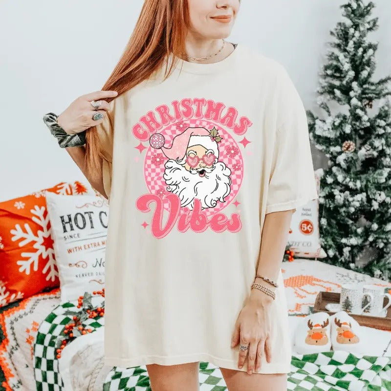 Vintage Pink Santa Claus Cute Cozy Season Top - Adult & Kids T-Shirts, Sweatshirts & Hoodies apparel design preview 1