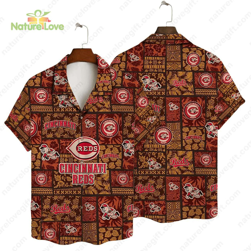 Vintage Cincinnati Reds Leaves MLB Hawaiian - Adult & Kids T-Shirts, Sweatshirts & Hoodies apparel design preview 1