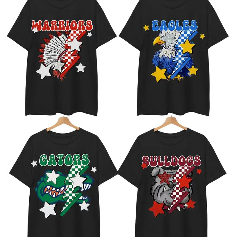 Vintage College Mascot Lightning Bolt Checkered Stars - Adult & Kids T-Shirts, Sweatshirts & Hoodies apparel design preview 1