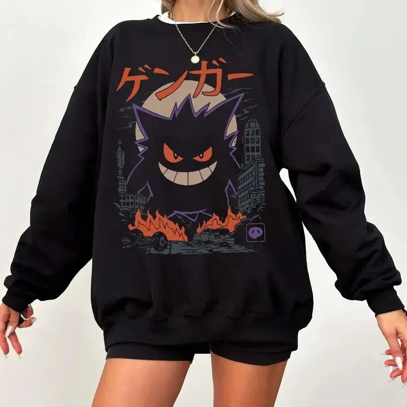 Vintage Gengar Japanese Cotton Menswear Casual Tops - Adult & Kids T-Shirts, Sweatshirts & Hoodies apparel design preview 1
