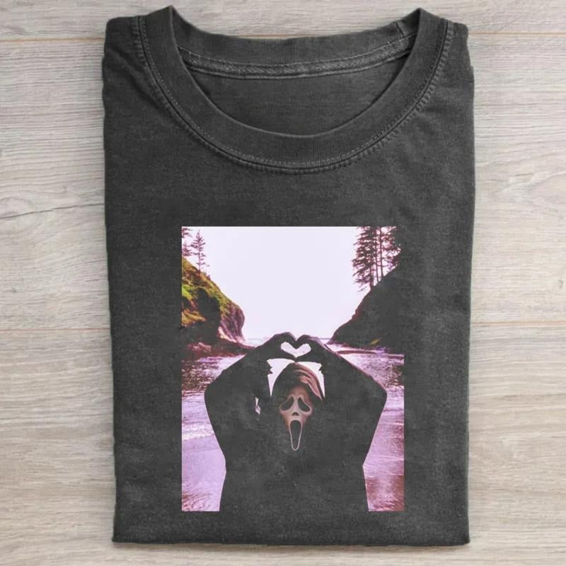 Vintage Ghostface Scream Halloween Heart Hands Spooky - Adult & Kids T-Shirts, Sweatshirts & Hoodies apparel design preview 1