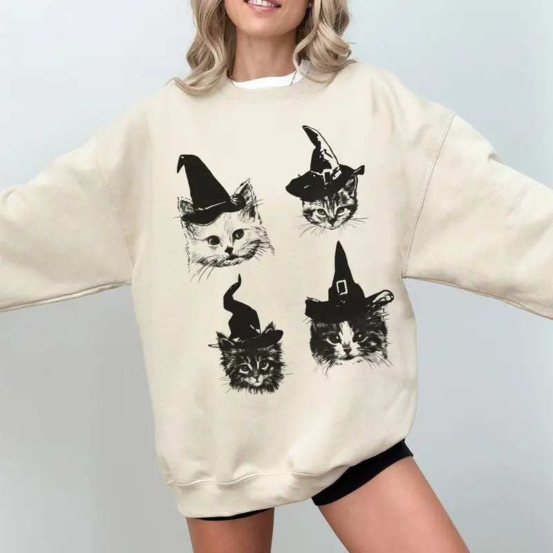 Vintage Halloween Cat Black Cats Spooky Season Lover - Adult & Kids T-Shirts, Sweatshirts & Hoodies apparel design preview 1