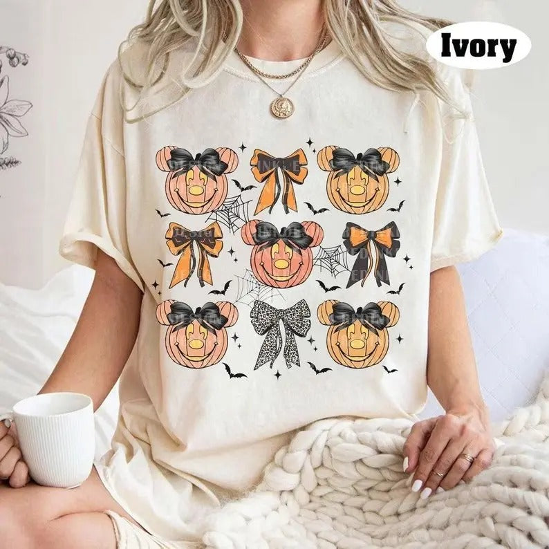 Vintage Halloween Pumpkin Coquette Bow Mouse Spooky - Adult & Kids T-Shirts, Sweatshirts & Hoodies apparel design preview 1