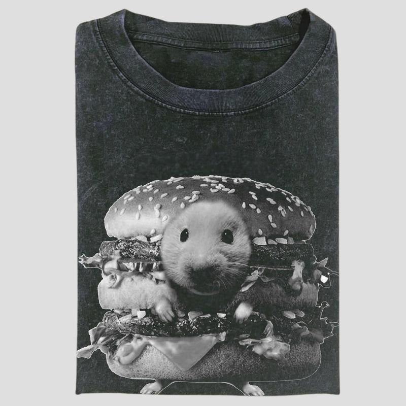 Vintage Hamster Burger Funny Fast Food Meme Rat Bun - Adult & Kids T-Shirts, Sweatshirts & Hoodies apparel design preview 1