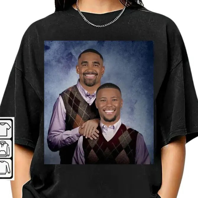 Vintage Jalen Hurts Saquon Barkley Football Step Bros - Adult & Kids T-Shirts, Sweatshirts & Hoodies apparel design preview 1