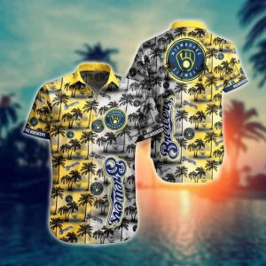 Vintage MLB Milwaukee Brewers Hawaiian Palm Trees - Adult & Kids T-Shirts, Sweatshirts & Hoodies apparel design preview 1