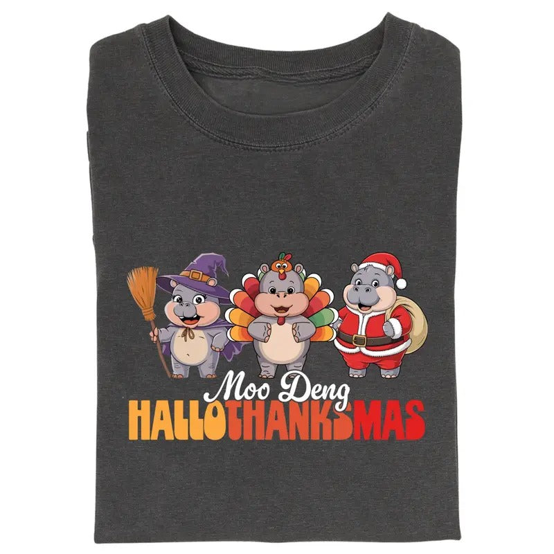 Vintage Moo Deng HalloThanksMas Funny Halloween - Adult & Kids T-Shirts, Sweatshirts & Hoodies apparel design preview 1