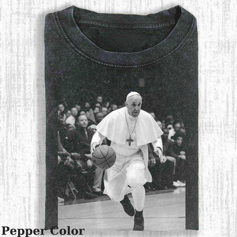 Vintage Papa Francis Playing Basketball RIP Memorial - Adult & Kids T-Shirts, Sweatshirts & Hoodies apparel design preview 1