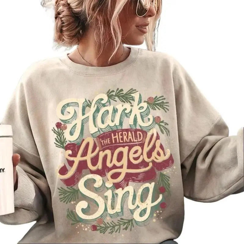 Vintage Retro Hark Heralds Angels Sing Cozy Christian - Adult & Kids T-Shirts, Sweatshirts & Hoodies apparel design preview 1